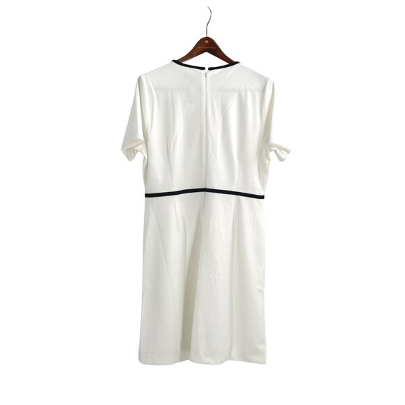 NWT Alexia Admor Womens XL Ivory Black Trim Bow Neck Dress Old Money Classic - Picture 2 of 8